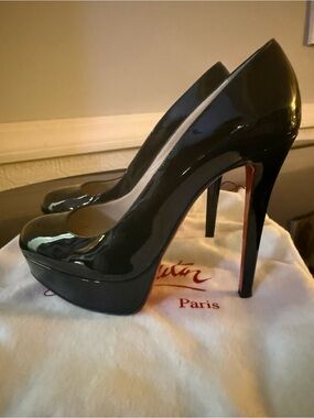 Christian Louboutin platform patent leather black stilettos heels